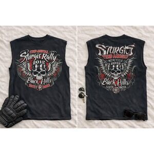 Gildan Sturgis Rally 2012 Black Hills South Dakota Sleeveless Biker Tee Men's XL